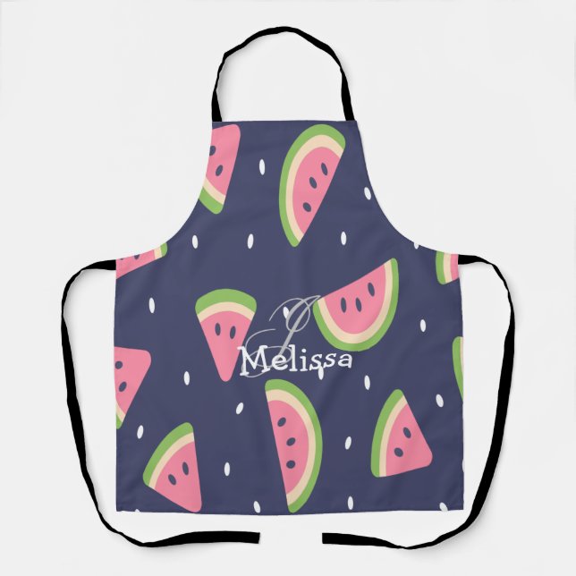 Trendy Summer Pink Blue Watermelon Fruit Apron (Front)
