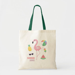 Trendy Summer Pink Flamingo Luau Girls Beach Tote Bag