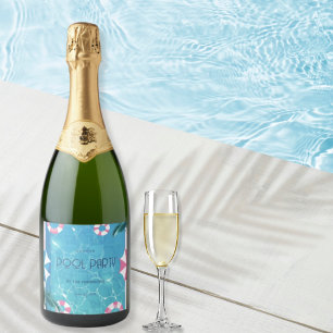 Trendy Summer Pool Party Sparkling Wine Label