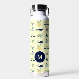 Trendy Summer Symbols Pattern Monogram Water Bottle