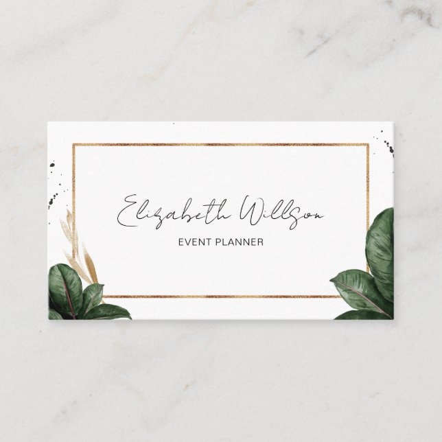 Trendy Summer Tropical Leaves Gold Glitter Frame Business Card (Front)