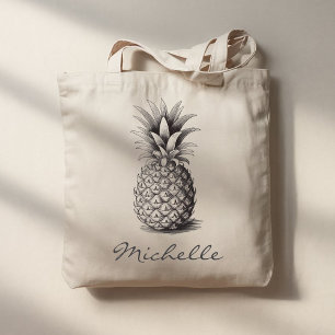 Trendy Summer Tropical Pineapple Personalized Tote Bag