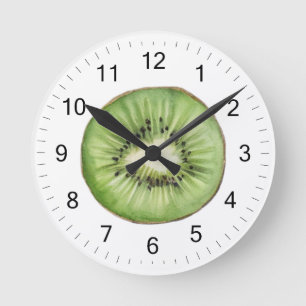 Trendy Summer Watercolor Fruit Kiwi Round Clock