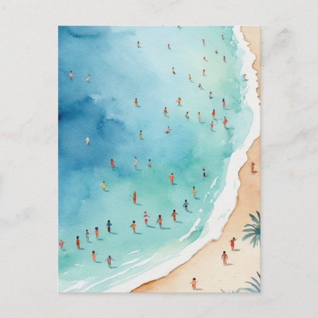 Trendy Summer Watercolor Ocean Beach Wave   Postcard (Front)