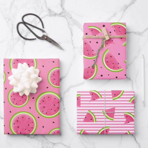 Trendy summer watermelon pattern wrapping paper sheets