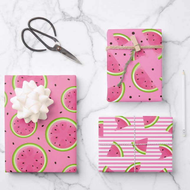 Trendy summer watermelon pattern wrapping paper sheets (Front)