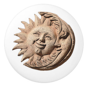 Trendy Sun and Moon Terracotta Faces   Ceramic Knob