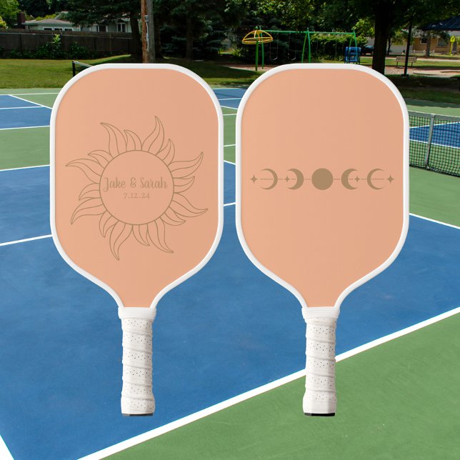 Trendy Sun Moon Orange Wedding Pickleball Paddle (Creator Uploaded)