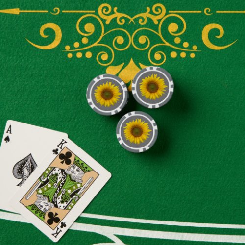 Trendy Sunflower Gray Botanical Floral  Poker Chips