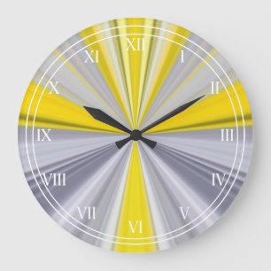 Trendy Sunny Yellow Gray Comical Stripe Modern Large Clock