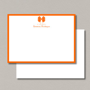 Trendy Sunset Orange Bow Border Name Wedding Note Card