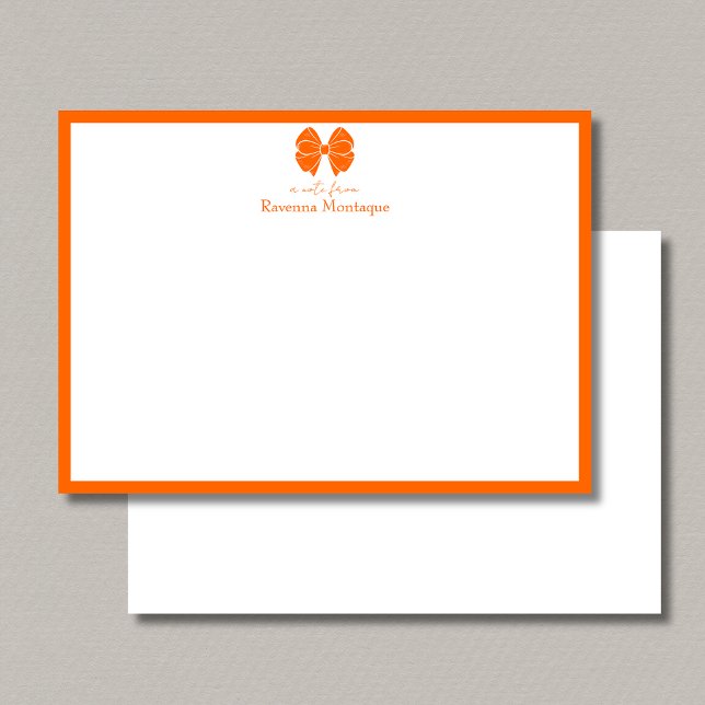 Trendy Sunset Orange Bow Border Name Wedding Note Card (Creator Uploaded)