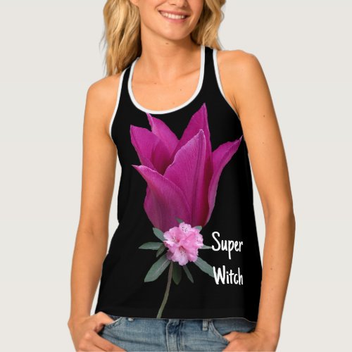 Trendy Super Witch brand floral black hot pink  Tank Top