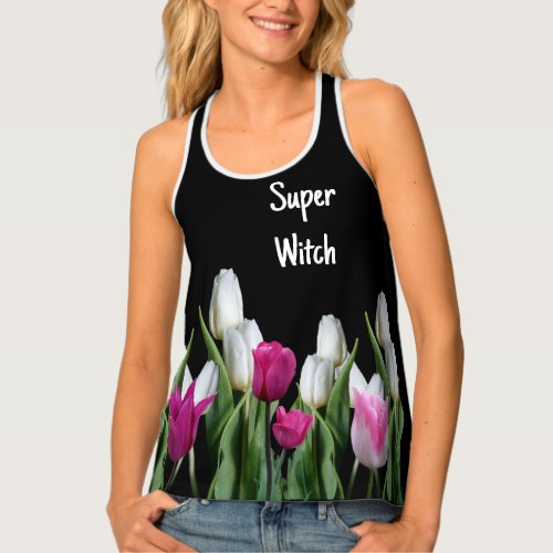 Trendy Super Witch brand floral green white girly Tank Top