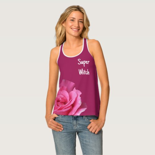 Trendy Super Witch brand pink floral girly black Tank Top