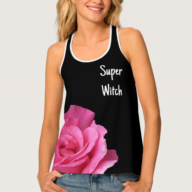 Trendy Super Witch brand pink floral girly funny Tank Top (Front)