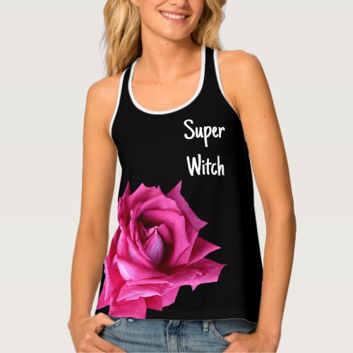 Trendy Super Witch pink rose floral black boho Tank Top