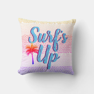 Trendy Surf's Up Sunset Palm Tree Throw Pillow