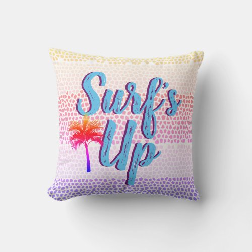 Trendy Surfs Up Sunset Palm Tree Throw Pillow