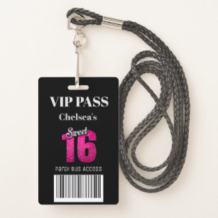 Trendy Sweet 16 Bus Access Barcode Invitation VIP  Badge