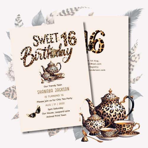 Trendy Sweet 16 Leopard Print Tea Party  Invitation