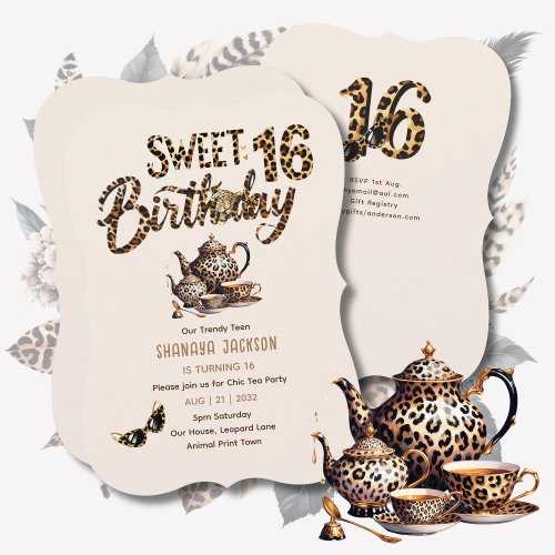 Trendy Sweet 16 Leopard Print Tea Party  Invitation