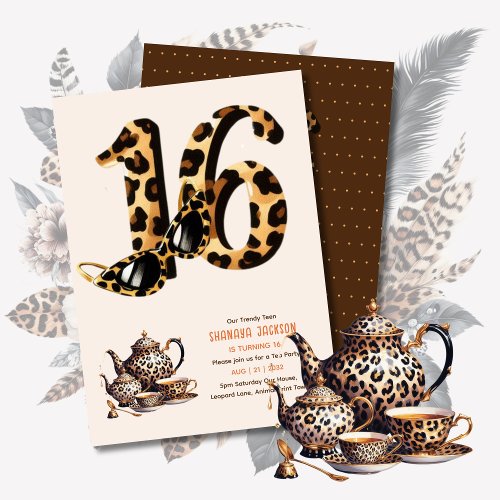 Trendy Sweet 16 Leopard Print Tea Party Invitation