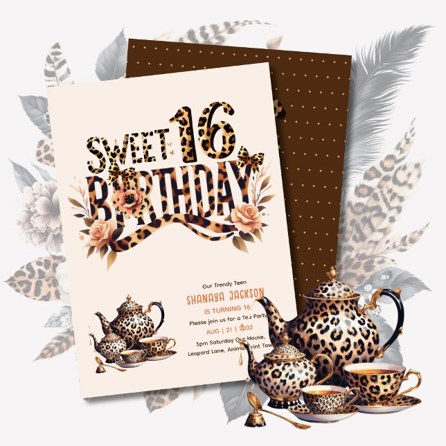 Trendy Sweet 16 Leopard Print Tea Party Invitation (Creator Uploaded)