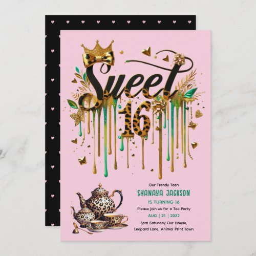 Trendy Sweet 16 Leopard Print Tea Party Invitation