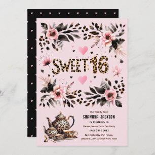 Trendy Sweet 16 Leopard Print Tea Party Invitation