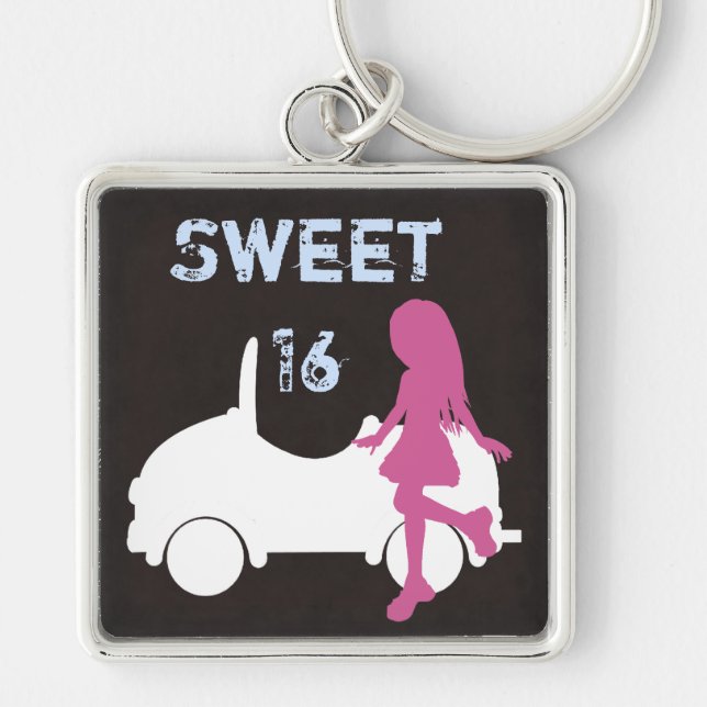 Trendy Sweet 16 Silhouette Girl and Car Keychain (Front)