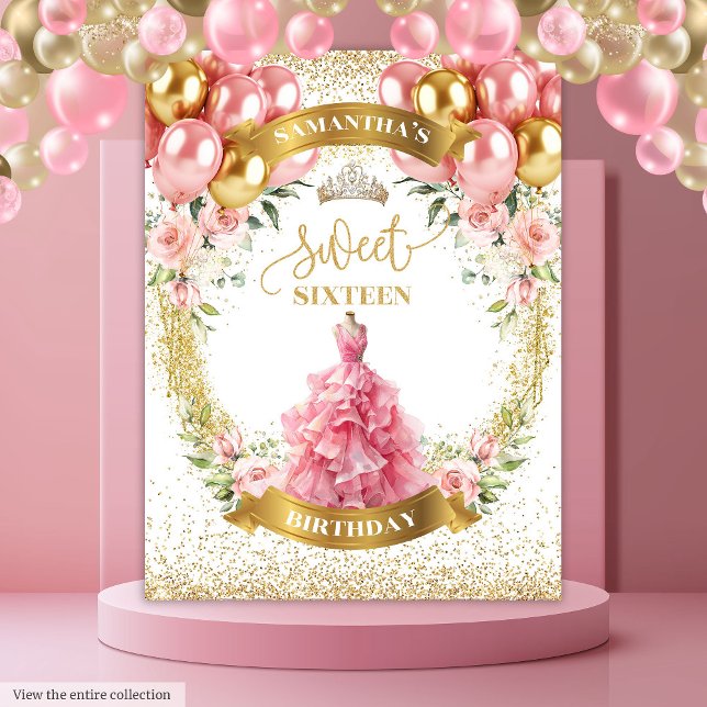 Trendy Sweet Sixteen Banner Blush Roses Tiara Tapestry (Trendy Sweet Sixteen Banner Blush Roses Tiara Tapestry)