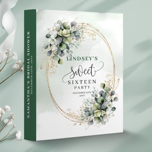 Trendy Sweet Sixteen Boho Greenery and Gold Album 3 Ring Binder