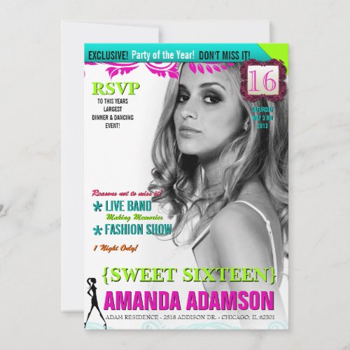 Trendy Sweet Sixteen Magazine Cover invitations