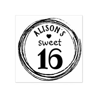Trendy sweet sixteen personalized rubber stamp