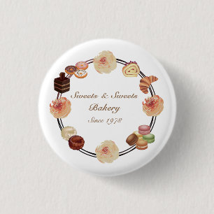 Trendy Sweets Bakery Watercolor Floral Business Button