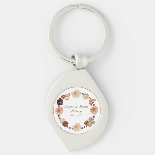 Trendy Sweets Bakery Watercolor Floral Business Keychain