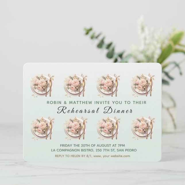Trendy Table The Night Before Rehearsal Dinner Invitation (Standing Front)
