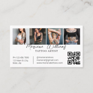 Trendy Tattoo Artist QR Code 4 Photo Collage  Business Card