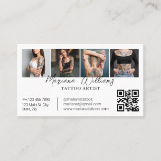 Trendy Tattoo Artist QR Code 4 Photo Collage Business Card