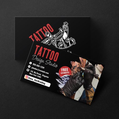 Trendy Tattoo Artist Studio Black and Red Business Card