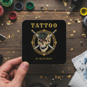 Trendy Tattoo Artist Tattoo Studio Booking QR Code Square Business Card