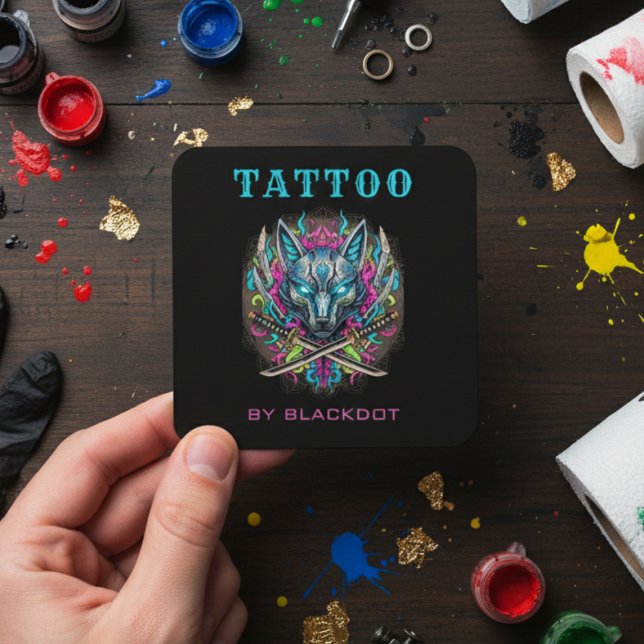 Trendy Tattoo Studio Booking QR Code Tattoo Artist Square Business Card (Creator Uploaded)