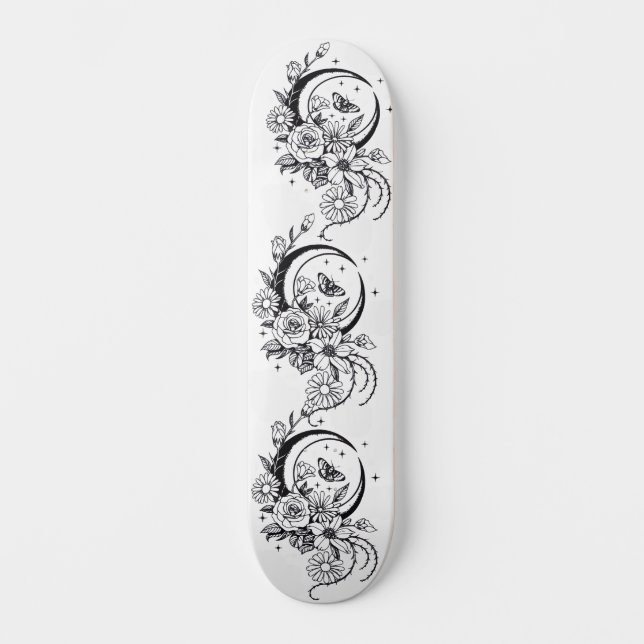 Trendy Tattoo Style Floral Crescent Moon Deck (Front)