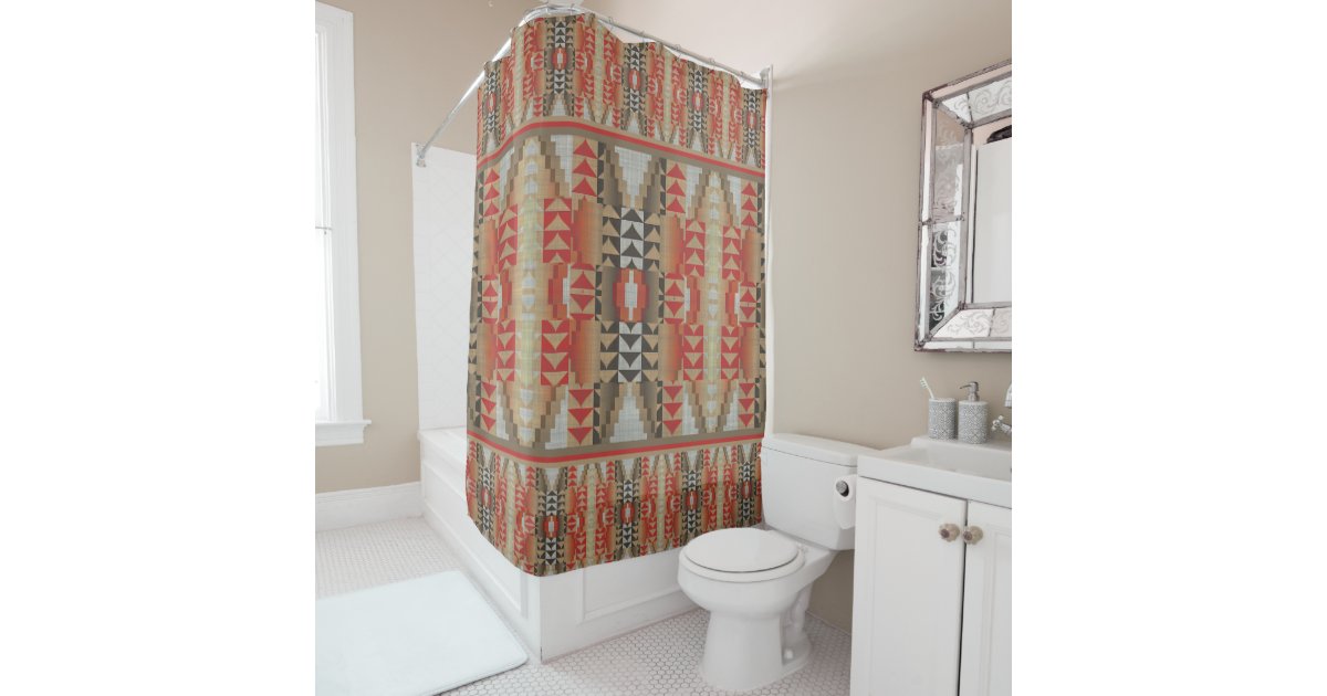 Trendy Taupe Brown Gray Orange Red Tribal Art Shower Curtain Zazzle Com Trendy Taupe Brown Gray Orange Red, Brown And Red Shower Curtain