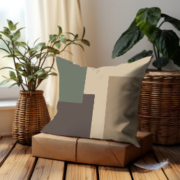 Trendy Taupe Dark Brown Olive Green Block Pattern Throw Pillow