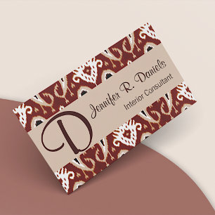 Trendy Taupe Red Brown Ikat Tribal Art Pattern Business Card