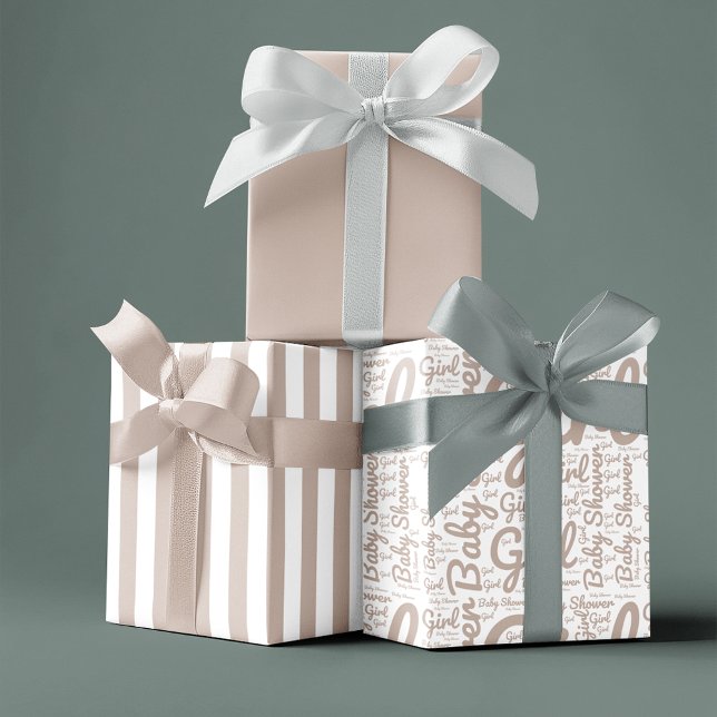 Trendy Taupe Script Typography Boho Baby Shower  Wrapping Paper Sheets (Creator Uploaded)