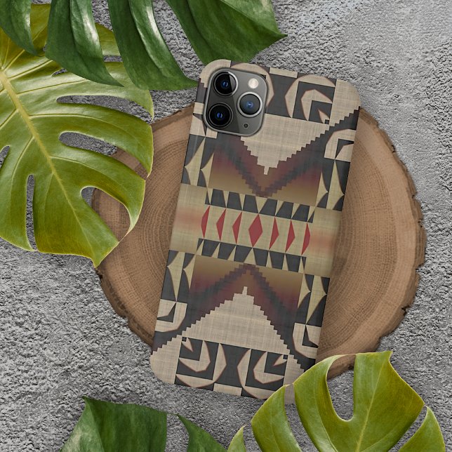 Trendy Taupe Tan Beige Brown Red Black Mosaic Art iPhone Case (Creator Uploaded)