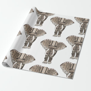 Trendy Taupe Tribal Elephants Wrapping Paper
